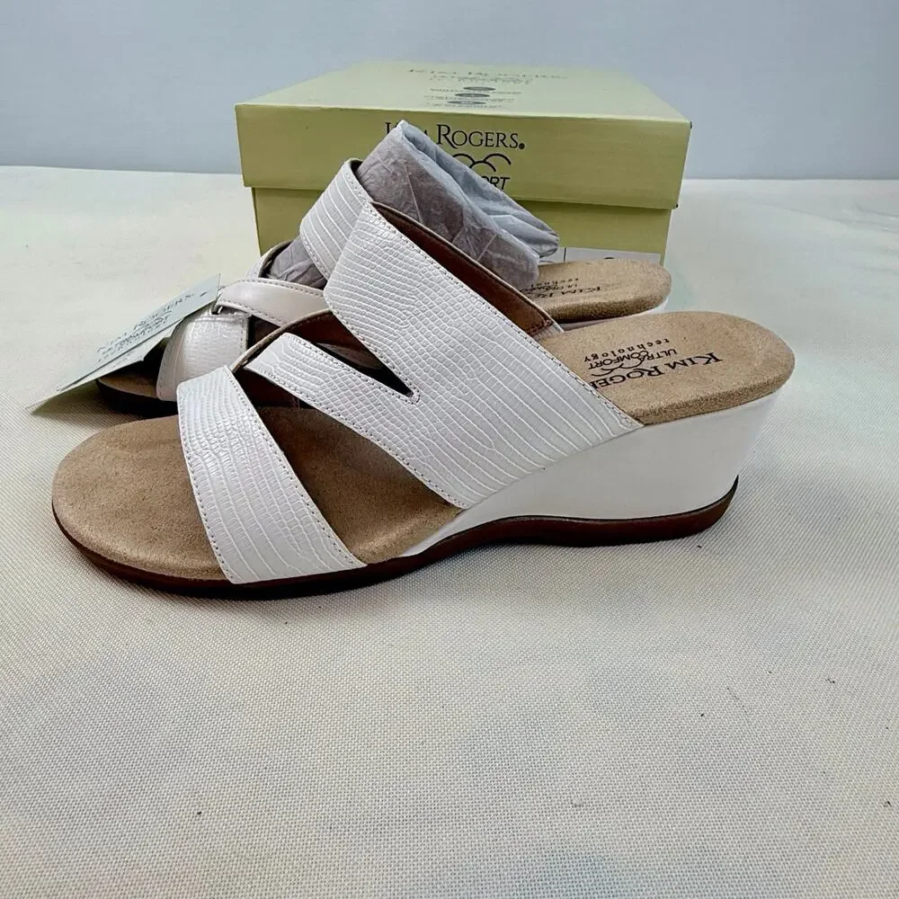 NIB Kim Roger’s Krystal White Slip On Ultra Comfort Wedge Sandals 8M Man Made - Picture 8 of 16